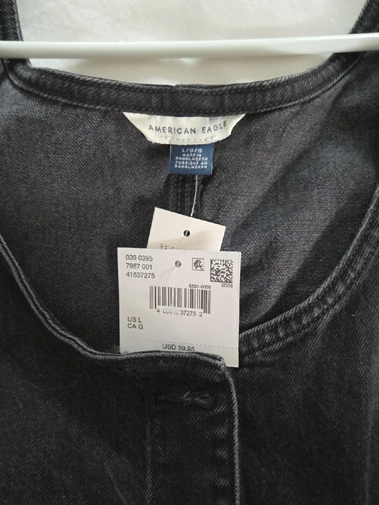 American Eagle Outfitters Black Washed Denim Pinafore Dress - Picture 2 of 4